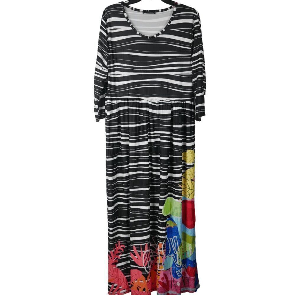 Women's Printed 3/4 Sleeves Maxi Dress 1XL